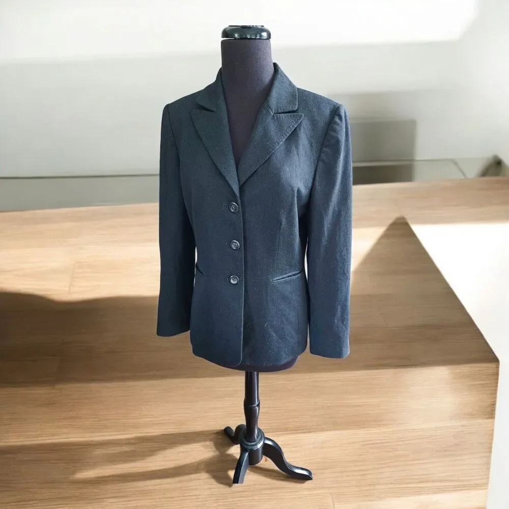 Tahari ASL Levine Solid Charcoal Gray Blazer Jacket Size 6 Office Career Wear